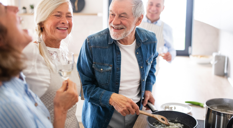 A group of seniors enjoy living in their senior community.