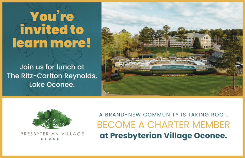 A graphic that says, You're invited to learn more! Join us for lunch at the Ritz-Carlton Reynolds Lake Oconee.